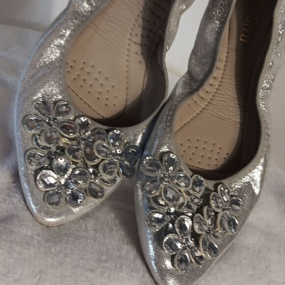 Silver Glitter Flats with Floral Embellishments - Picture 8 of 8